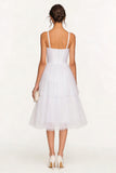 White Spaghetti Straps A line Tiered Knee Length Engagement Dress