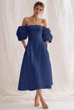 Ivory Off the Shoulder A Line Long Engagement Dress
