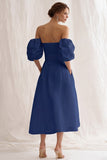 Ivory Off the Shoulder A Line Long Engagement Dress