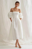 Ivory Off the Shoulder A Line Long Engagement Dress