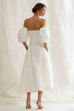 Ivory Off the Shoulder A Line Long Engagement Dress
