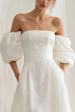 Ivory Off the Shoulder A Line Long Engagement Dress