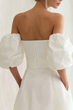 Ivory Off the Shoulder A Line Long Engagement Dress
