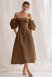 Ivory Off the Shoulder A Line Long Engagement Dress