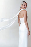White Sheath Strapless Scarf Neck Long Engagement Dress with Slit