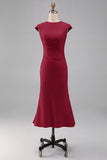 White Mermaid Crew Neck Cap Sleeves Midi Formal Dress