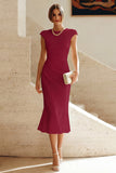 White Mermaid Crew Neck Cap Sleeves Midi Formal Dress
