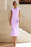 White Mermaid Crew Neck Cap Sleeves Midi Formal Dress