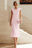White Mermaid Crew Neck Cap Sleeves Midi Formal Dress