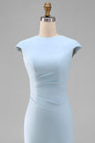 White Mermaid Crew Neck Cap Sleeves Midi Formal Dress