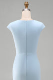 White Mermaid Crew Neck Cap Sleeves Midi Formal Dress