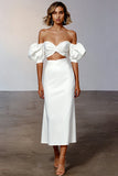 White Cut Out Satin Off the Shoulder Long Engagement Dress
