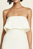 White Strapless Bodycon Midi Engagement Dress