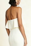 White Strapless Bodycon Midi Engagement Dress