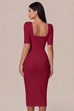 Square Neck Sheath Satin Little White Dress with Short Sleeves
