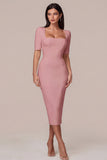 Square Neck Sheath Satin Little White Dress with Short Sleeves
