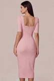 Square Neck Sheath Satin Little White Dress with Short Sleeves