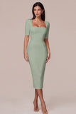 Square Neck Sheath Satin Little White Dress with Short Sleeves