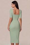 Square Neck Sheath Satin Little White Dress with Short Sleeves