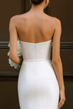 Simple Strapless Bowknot Sheath Satin Little White Dress