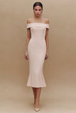Simple Off the Shoulder Satin Sheath Little White Dress