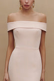 Simple Off the Shoulder Satin Sheath Little White Dress