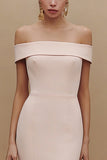Simple Off the Shoulder Satin Sheath Little White Dress