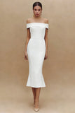 Simple Off the Shoulder Satin Sheath Little White Dress