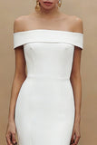 Simple Off the Shoulder Satin Sheath Little White Dress
