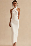 Halter Sheath Simple Little White Dress