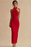 Halter Sheath Simple Little White Dress
