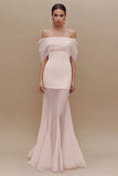 Ivory Mermaid Off The Shoulder Tulle Long Engagement Dress