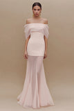 Ivory Mermaid Off The Shoulder Tulle Long Engagement Dress