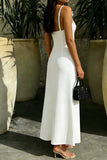Simple White A-Line Spaghetti Straps Engagement Dress with Slit