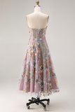 Floral Mauve Sweetheart A Line Embroidered Formal Dress