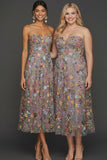 Floral Mauve Sweetheart A Line Embroidered Formal Dress
