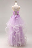 Lilac Organza Sweetheart A-Line Lace-Up Back Long Prom Dress with Appliques