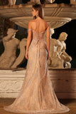 Sparkly Peach Mermaid Sequins Off the Shoulder Corset Long Formal Dress with Slit