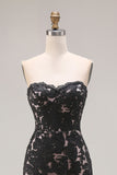 Lace Black Mermaid Sweetheart Lace-Up Back Long Prom Dress with Slit