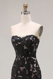 Lace Black Mermaid Sweetheart Lace-Up Back Long Prom Dress with Slit