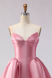 Blush Pink A Line Sweetheart Satin Long Prom Dress with Structured Bodice and Full Skirt