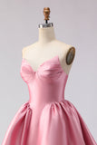 Blush Pink A Line Sweetheart Satin Long Prom Dress with Structured Bodice and Full Skirt