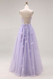 Light Purple A-Line Beaded Sequin Lace Up Back Long Prom Dress with Slit
