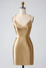 Load image into Gallery viewer, Gold Bodycon Spaghetti Straps Satin Cocktail Dress with Criss Cross Back