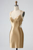 Load image into Gallery viewer, Gold Bodycon Spaghetti Straps Satin Cocktail Dress with Criss Cross Back
