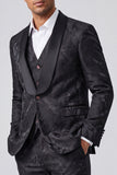 Black Jacquard 3 Pieces Shawl Lapel Single-breasted Men's Formal Suits