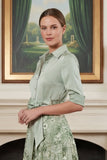 Printed Sage Green A Line Mother of the Bride Dress with Bow