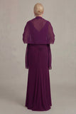 Grape Sheath V Neck Mother of the Bride Dress with Cloak