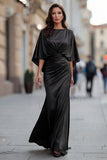 Black Mermaid Ruched Mother of the Bride Dress with Sleeve