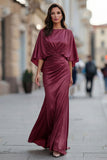 Burgundy Chiffon Mermaid Ruched Mother of the Bride Dress with Sleeve
